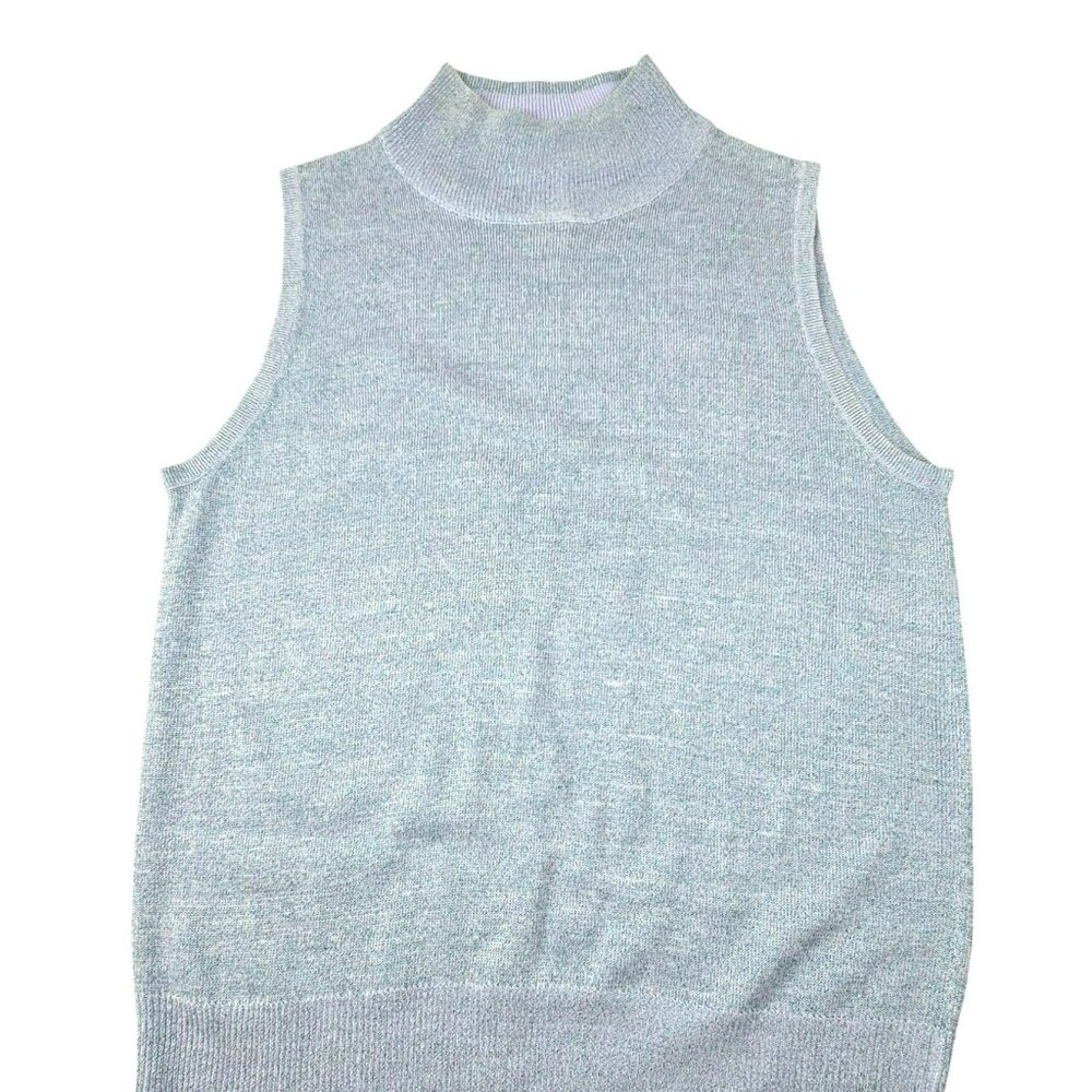 Sleeveless Light Blue Metallic Mock Turtleneck Sweater Dressbarn Size M JJ1823